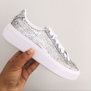 silver glitter pumas